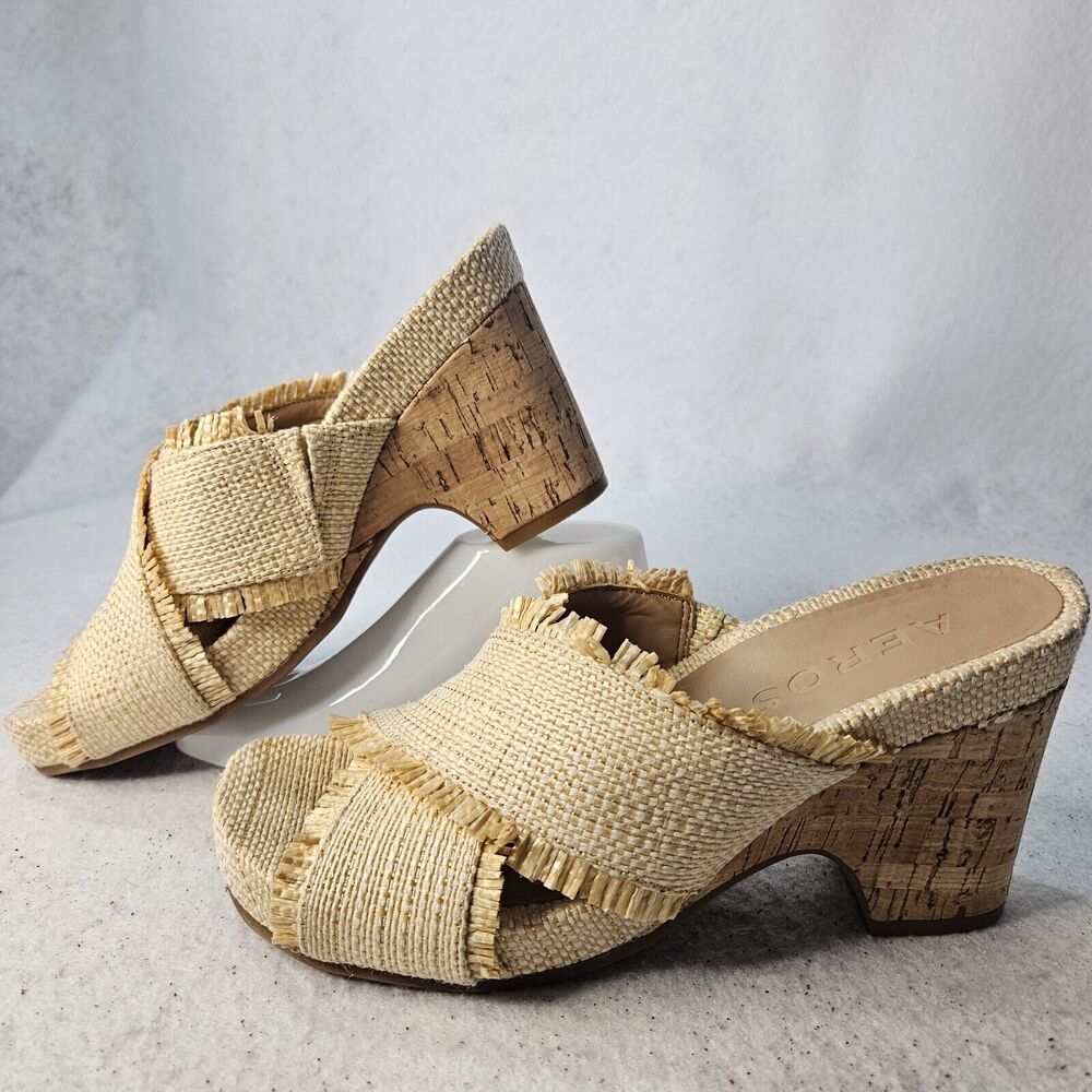 AEROSOLES Natural Raffia Woven Block Heel Sandals